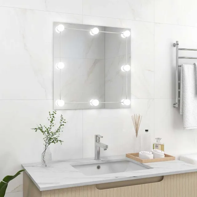 vidaXL Wandspiegel met LED-lampen vierkant glas zilver