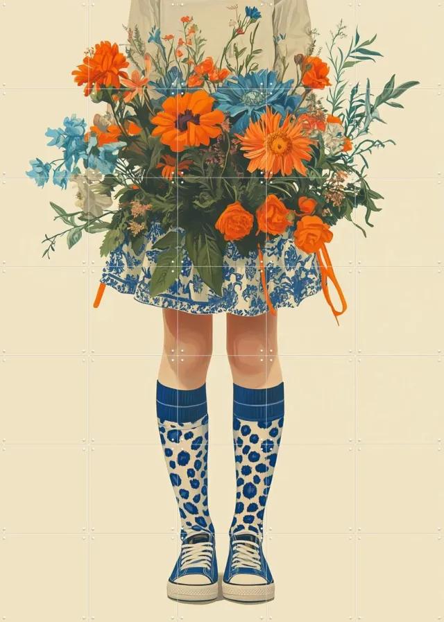 IXXI made in holland II, Mirjam Duizendstra - 100 x 140 cm - Grote wanddecoratie en posters - Digitale Kunst, Speels, Illustraties, Slaapkamer Oranje / Wit / Blauw