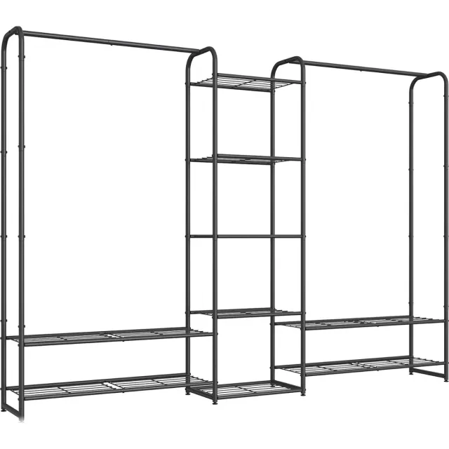 FurnStar Kledingrek - Open kledingkast - Kledingstang - Kapstok met planken -Garderobe van metaal - Vrijstaand - 29 x 183 x 158,4 cm - Matzwart