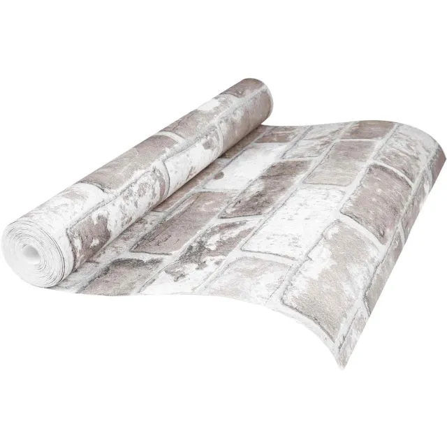 vidaXL 3D Vast Behang Gestreept Baksteen 10 x 0,53 m Non-Woven Stof Grijs