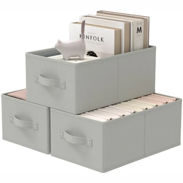 Ibenzoa Set van Drie Opvouwbare Stoffen Opbergdozen, Grijs, 33 x 23 x 14 cm