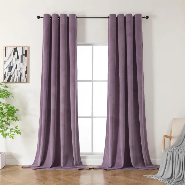 Famanu Fluwelen gordijnen met ringen, set van 2, ondoorzichtig, 260 x 140 cm, luxe warmte-isolerende gordijnen voor woonkamer en slaapkamer, lichtpaars
