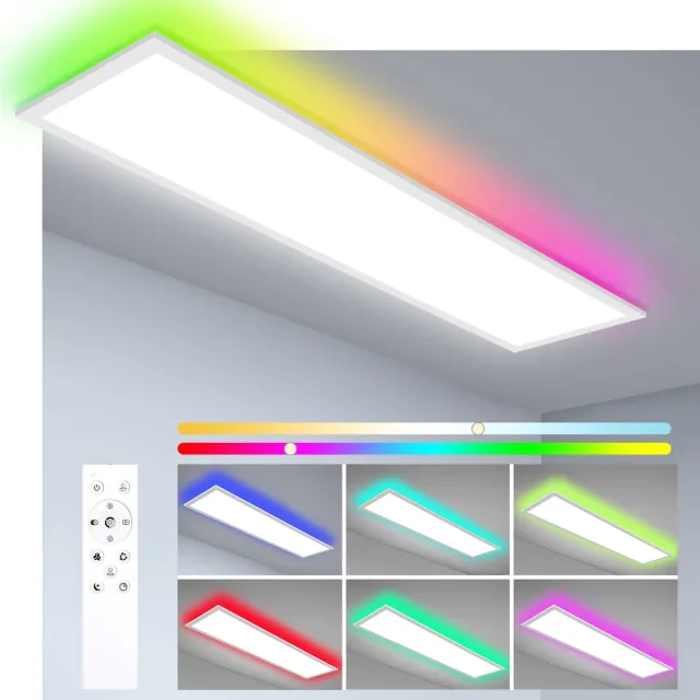 Oraymin LED Paneel Plafondlamp-100x25cm-30W-RGB Achterlicht-Afstandsbediening Wit
