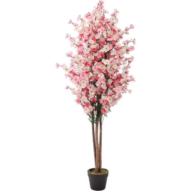 Kunstpalm Kunst Kersenbloesemboom | Roze/wit – 150 cm - Kunst Bloesemboom – Extra Vol – Sfeervolle Nep Kunstplant bloesem Donkerroze