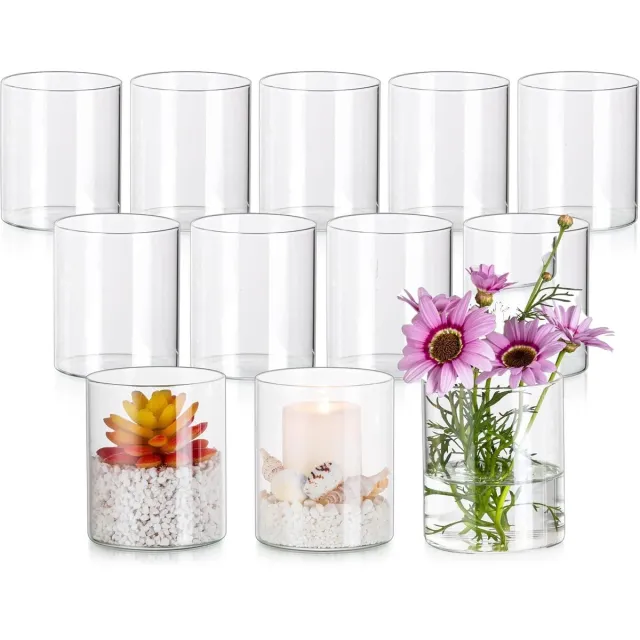 Imperatoris Glazen Vazen / Glazen Flessen – Mini Decoratieve Vaas Flesjes – Helder Glas – Inclusief Strik – 12 Stuks – 8.5 x 10 cm – Transparant