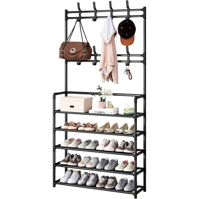 Famanu Schoenenrek - Slank Metaal Organizer - 5 Verdiepingen - 80 x 28 x 175 cm Zwart