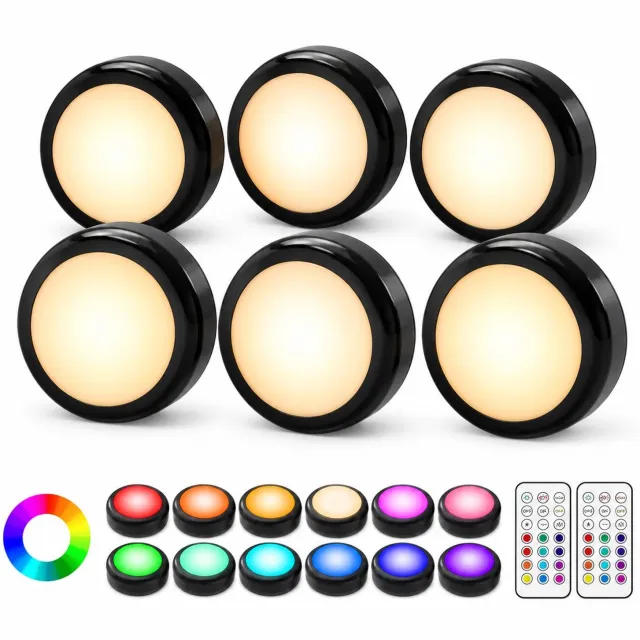 VHV Verlichting - RGB LED - kast - met afstandsbediening - 6 LED - lampjes voor in de kast - nachtlampje - 13 kleuren - instelbare helderheid - werkt op 3 AA - batterijen... zwart