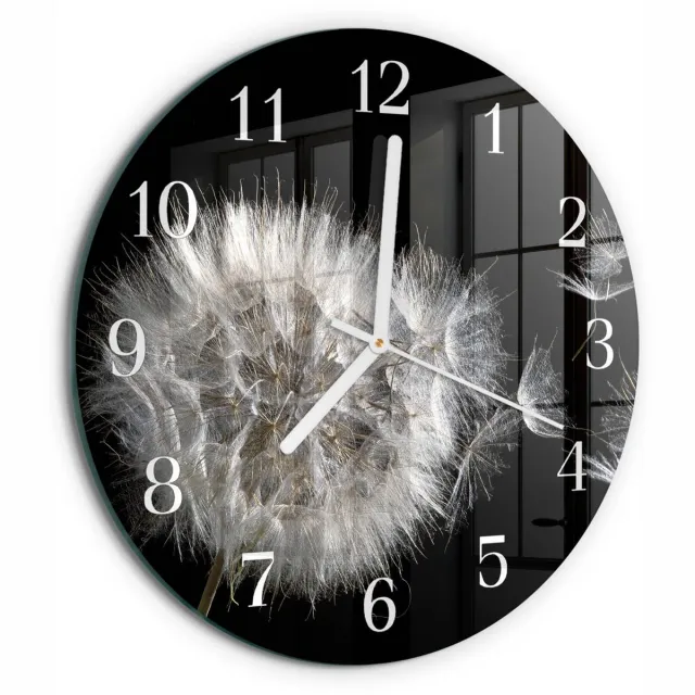 TULUP Wandklok - Paardebloem Wandklok Glas Decoratie - 30fi cm - Wit Gekleurde Glazen Klok - Witte Handen - Ronde Wandklok - Decoratieve Glazen Klok - Glazen Wandklok Design Wit - Paardebloem