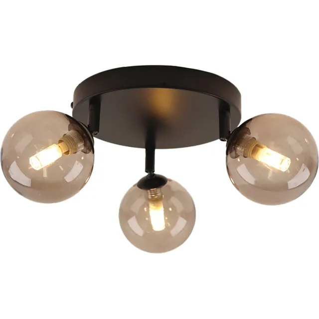 Olucia AMER - Badkamer Plafondlamp - Amber / Zwart - Geschikt voor Badkamer - Vorm: Rond