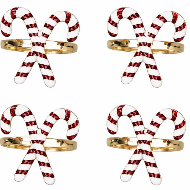 Home & Styling Servetringen Candy Cane - Set van 4 stuks - Kerstdecoratie - Multi Wit