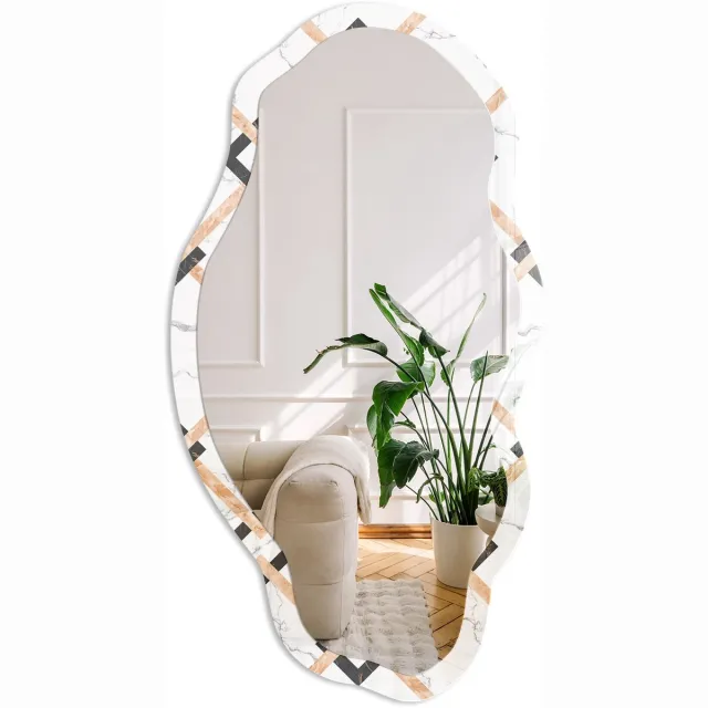 Coloray Geometrische Elegantie Spiegel - Wit Rechthoekige Spiegel Met Modern Design - Organische Spiegel - Hal, Woonkamer, Kantoor - Geometrisch - 45x90 cm - Totale afmeting 52x97 cm Geometrische Elegantie, Wit