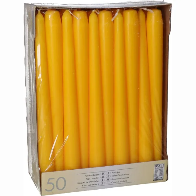 Conpax Candles Dinerkaarsen/kandelaar kaarsen Mega Pack - 50x stuks - donkergeel - 25 cm - Tafelkaarsen