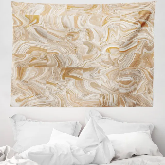 ABAKUHAUS Marmeren Wandtapijt en Sprei, Vintage Marmerlook, 150 x 110 cm, Crème Bruin Crèmebruin