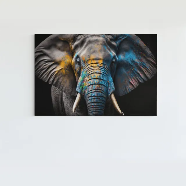 Trendex Global Canvas Schilderij - Dieren - Olifant - Kleurrijk - 90x60x2 cm