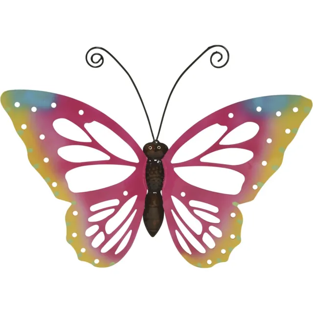 Decoris Grote muurvlinder - 1x - roze - 51 x 38 cm - tuindecoratie - tuinvlinder Groen