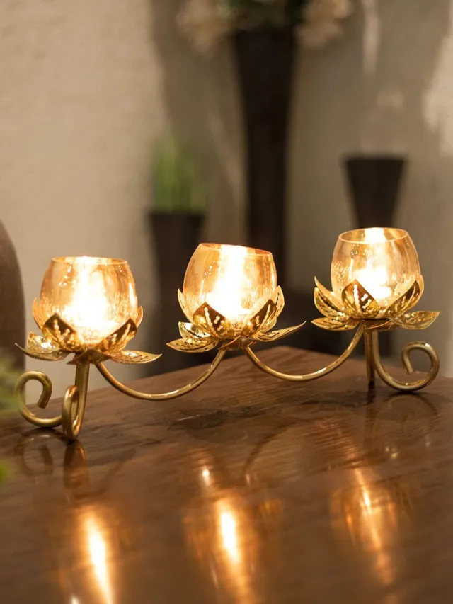 N3 Collecties 3 Lotus TeaLight Holder theelichthouder, kaarsenhouder (goud)