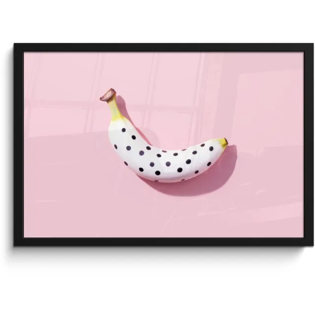FrameYourWall Poster in lijst - Fotolijst 60x40 cm - Posters - Banaan - Stippen - roze - Posterlijst zwart - Decoratie - Wanddecoratie woonkamer - Muurdecoratie slaapkamer