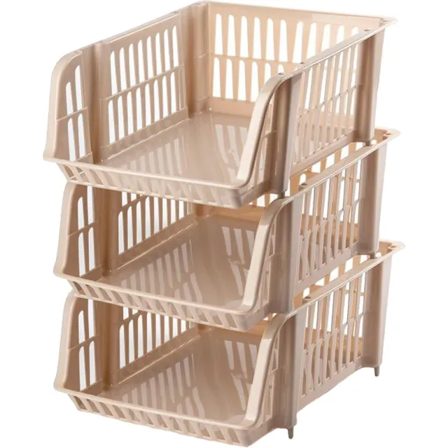 PLASTICFORTE Stapelbare opbergmand - 3x - Beige - 16L - kunststof - 38 x 28 x 15 cm