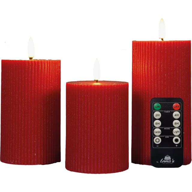 Anna's Collection Anna Collection LED stompkaarsen - 3x - rood - ribbel