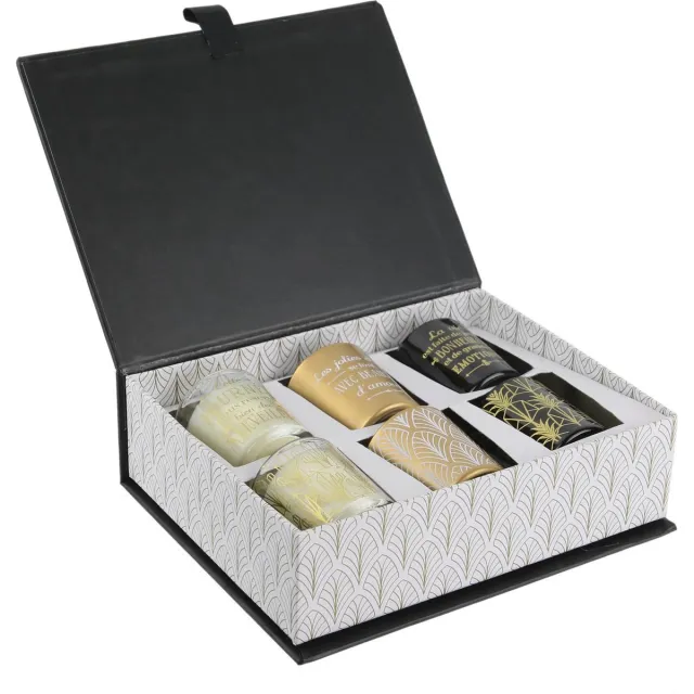 WDMT Cadeaubox met 6 Geurkaarsen - Luxe Kaarsen set voor Ontspanning en Sfeer - Luxe Zwarte Geurkaarsen Cadeauset - Zes-delige Kaarsenset - Geschenkset - Cadeau Geschenk - Cadeaupakket - Zwart