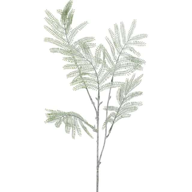 J-Line decoratie Tak Mimosa Bladen + Glitters - kunststof - groen - 12 stuks