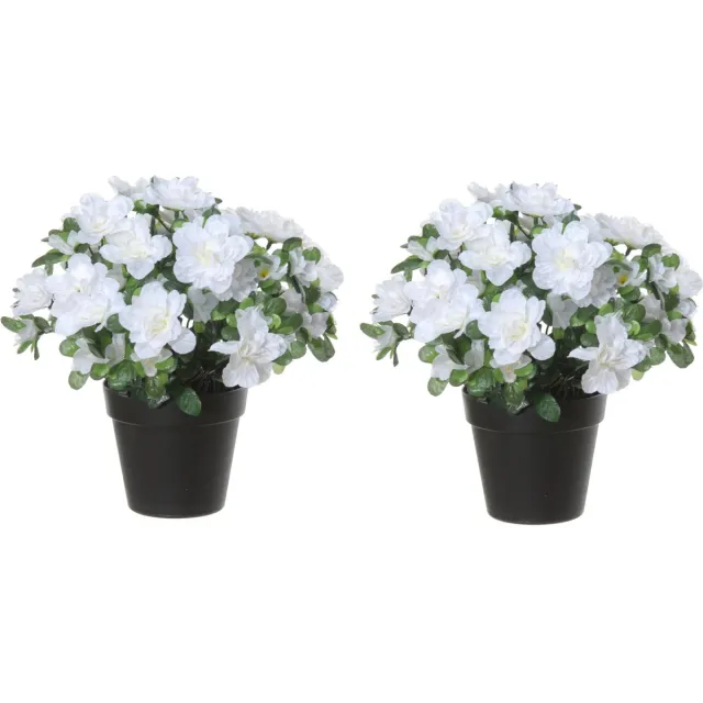 Louis Maes Azalea Kunstbloemen - 2 stuks - in pot - wit - H28 cm