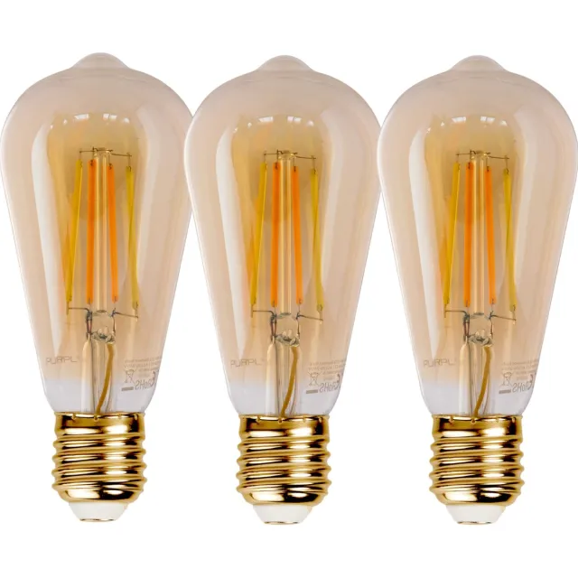 PURPL Voordeelpak 3x Smart Tuya Wifi E27 Edison CCT 6W 806lm - Afstembaar Wit | Dimbaar - Vervangt 60W.