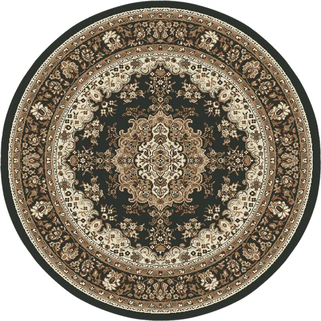 Muratap Nain Klassiek Medaillon - Rond - Laagpolig Oosters Vloerkleed - Vintage Tapijt - Zwart- 160 CM Ø