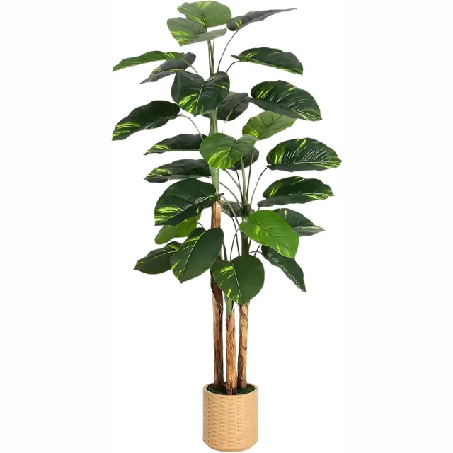 Happiq Kunstmatige Scindapsus Aureus - Voor Thuis & Kantoor - Nep Pothos Vloerplant met Stammen - Inclusief Pot - 180cm Geel