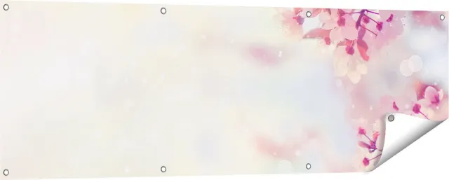 Gards Tuinposter Roze Bloesemboom met Zonneschijn - 150x50 cm - Tuindoek - Tuindecoratie - Wanddecoratie buiten - Tuinschilderij Multikleur