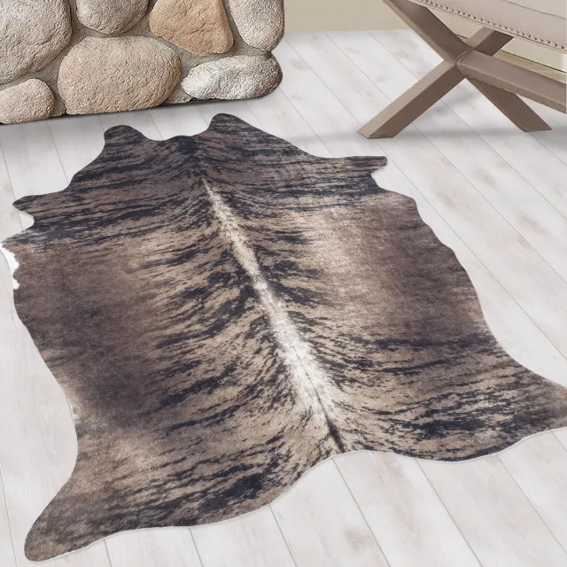 Ayyildiz Wasbaar vloerkleed, imitatie koeienhuid, bruin, woonkamerkleed, suède achterkant, afmeting: 100 cm x 135 cm