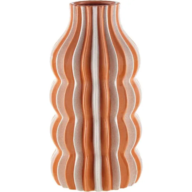 Homebound by Kolony HomeBound by KY | Aardewerk vaas stripes | 24,5x24,5x47,5cm | bloemenvaas aardewerk Oranje