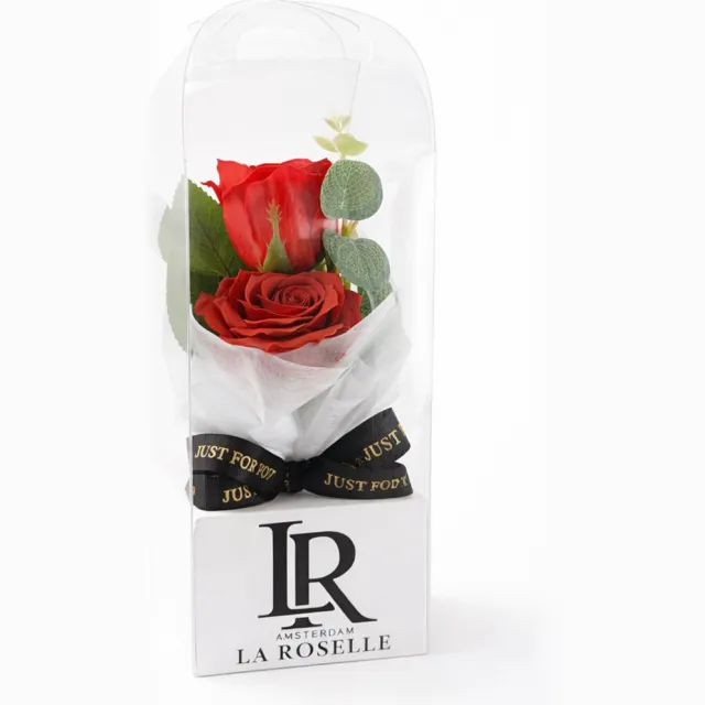 La Roselle Amsterdam Kunst Roos Giftbox – 2 kunstbloemen rode rozen in cadeauverpakking Rood
