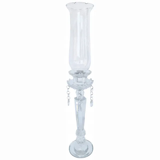 Madex Glazen Kandelaar 53 cm met Kap - Stijlvolle Decoratie Transparant