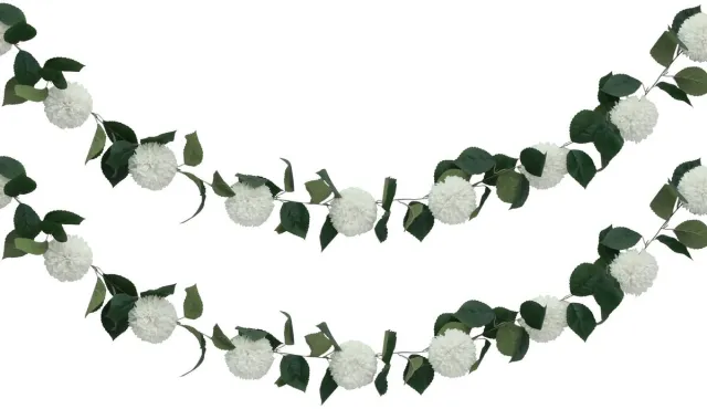 Chaks Kunstbloem slinger dahlia's - 2x - 220 cm - wit - bruiloft versiering - guirlande - decoratie
