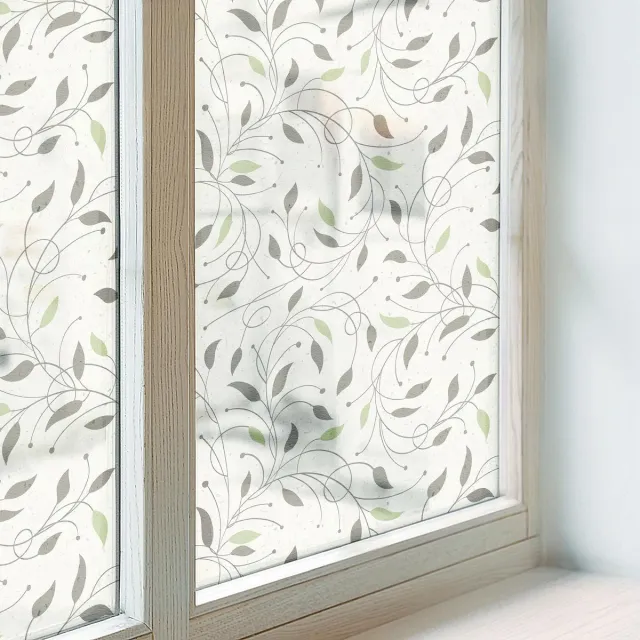 Coloray Privacy Folie Raam - Bladeren van scheuten Anti inkijk Raamfolie Glas in Lood - 200x146 cm - Romig Melkglas Folie - Zonwerende Raamfolie - Voor de slaapkamer, woonkamer en hal. - Privacy Folie Raam Glas in Lood romig - bladeren van scheuten