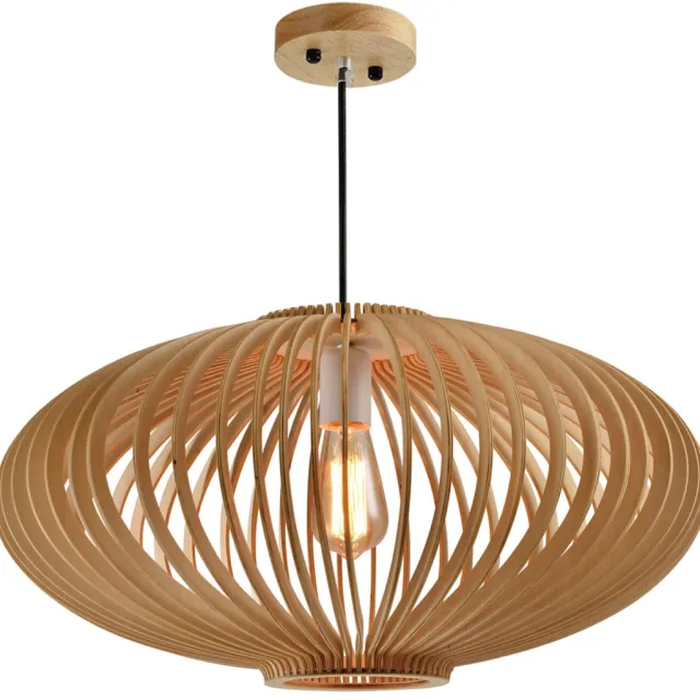 QUVIO Hanglamp Scandinavisch - Ronde kap van hout - Kap: 58 x 30 cm Bruin