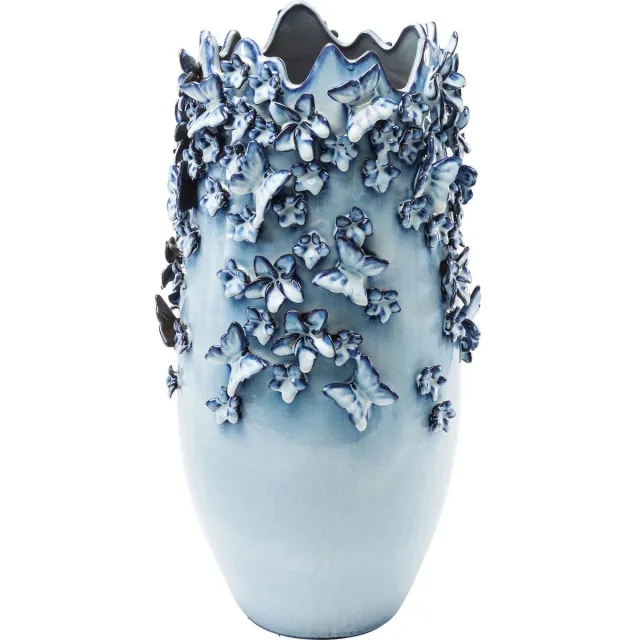 Kare Design Kare Deco Vaas Butterflies Lightblue 50 cm Blauw/Wit