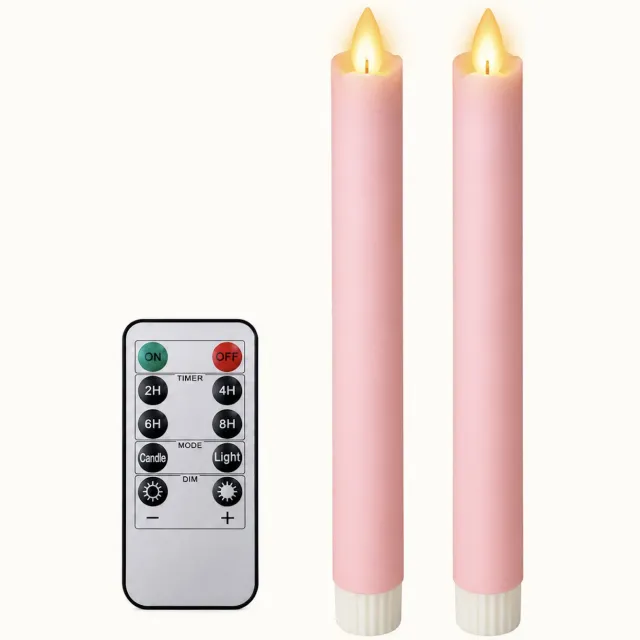 Foryouliving LED kaarsen met bewegende vlam 2x - Roze - Pink - Afstandsbediening - Dinerkaars rustiek wax 24.5 cm - LED kaars batterij - Timer