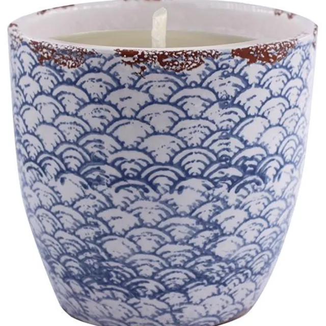 Cerabella Tuinkaars Citronella Blauw M – Handgemaakt van 100% sojawas – Brandduur ca. 20 uur – 14 × 14,5 cm – Citronella & Tijm – Herbruikbaar als bloempot