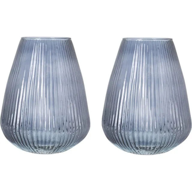 Excellent Houseware glazen vaas / bloemen vazen - 2x - blauw - 25 x 37 cm