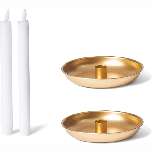 Novaliv Set van 2 kaarsenhouders 13 cm metaal ronde tafelkaarsen mat goud kaarsenstok kaarsenbord decoratieve schaal kerst scandinavisch chique kaarsenhouder adventskrans kerstdecoratie kaarsenhouder