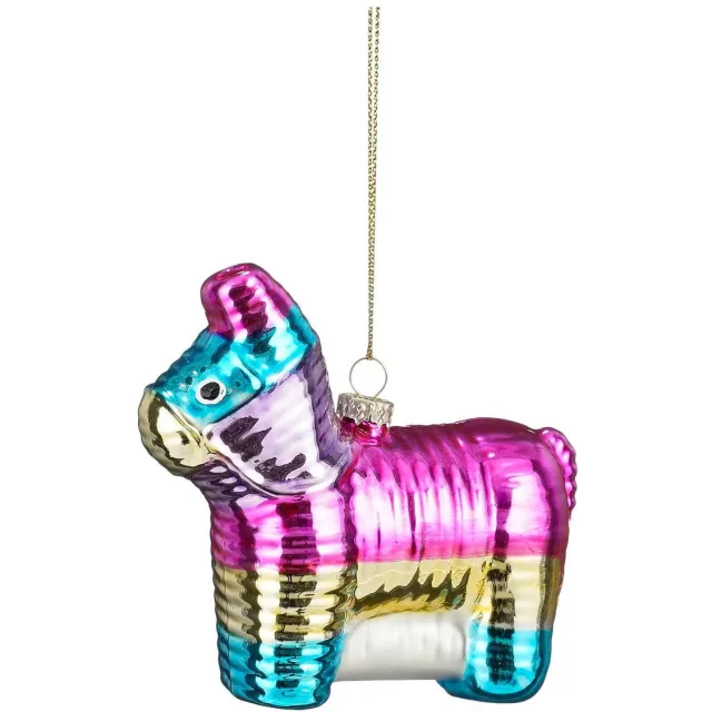 Mica Decorations kerstornament piniata - glas - fuchsia Fuchsia, goud, blauw
