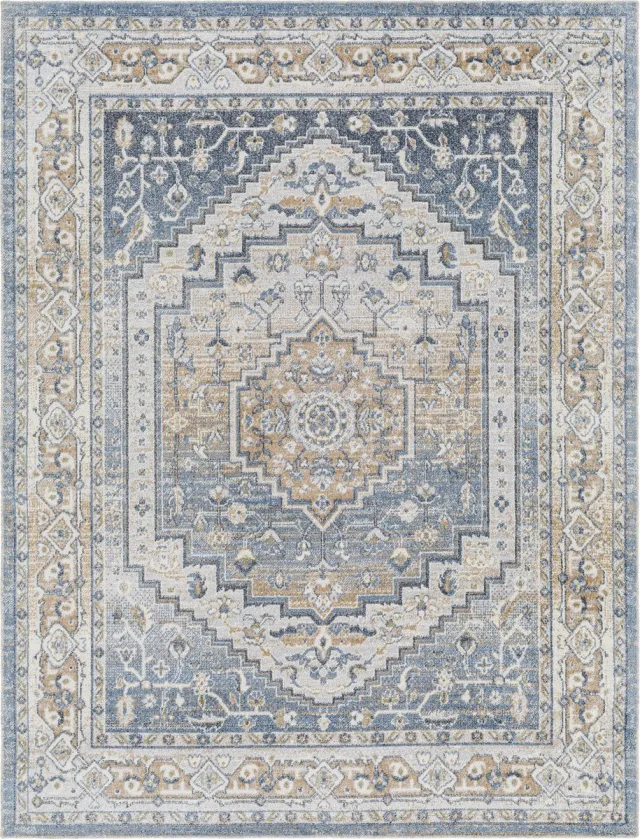 Surya Jennifer vloerkleed wasbaar oosters vintage blauw gebroken wit