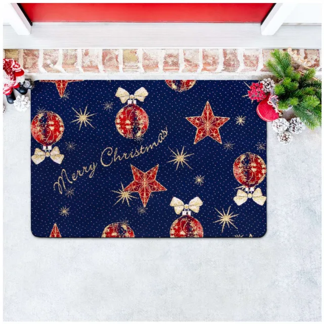 ANRO Merry Christmas Kerst vloerkleed Blauw 60x90 cm - Glitter