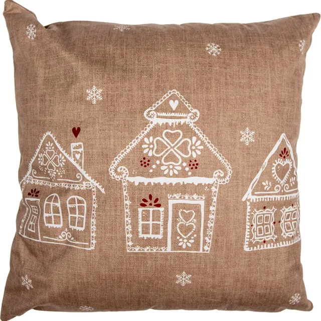 Clayre & Eef Kussenhoes 45x45 cm Bruin Polyester Gingerbread house