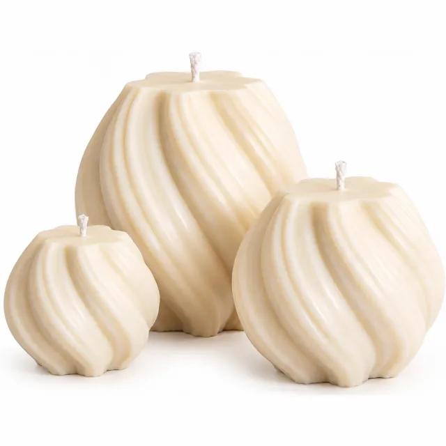 Geur & Klasse Soft Swirl Kaarsen - Set van 3 - Decoratieve Kaarsen - Naturel Crème - Handgemaakt Naturel/crème