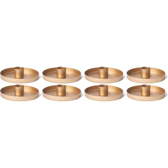Novaliv 8x kaarsenhouders, 9 cm metalen ronde vorm voor tafelkaarsen, kaarsenstok, mat goud, kaarsenhouder, Adventskrans, Scandinavisch chic, kerstversiering, kaarsenbord, decoratieve schaal, kerst