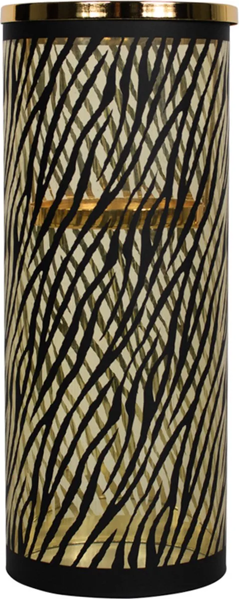 Mars & More Windlicht cilinder zebra - glas goud/zwart - 12 x 30 cm
