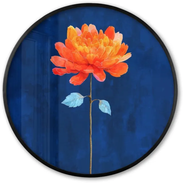 FrameYourWall Poster in lijst Rond - Fotolijst 80x80 cm - Posters - Bloem - Oranje - Bladeren - Ronde posterlijst zwart - Decoratie - Wanddecoratie woonkamer - Muurdecoratie slaapkamer Bloem - Bladeren